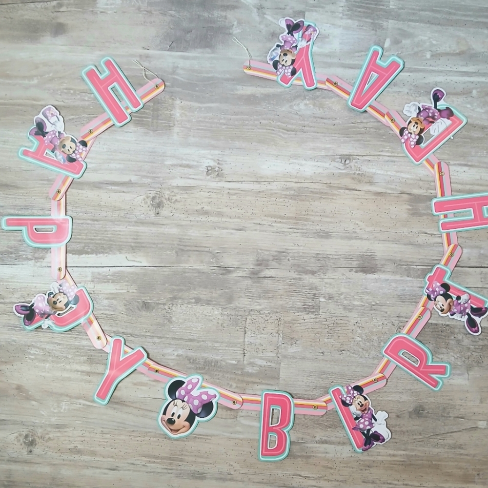 Minnie Mouse Happy Birthday Banner - Pink and Blue 6ft Party Decor